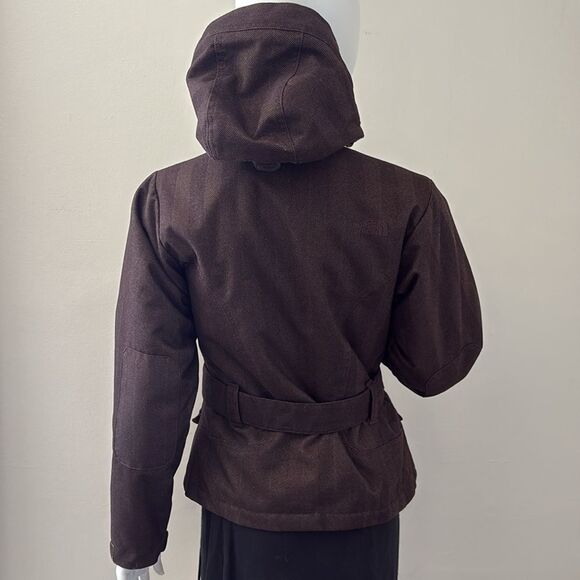 The North Face Primaloft Tweed Herringbone Brown Belted Coat w Zip Off Hood - Picture 8 of 14